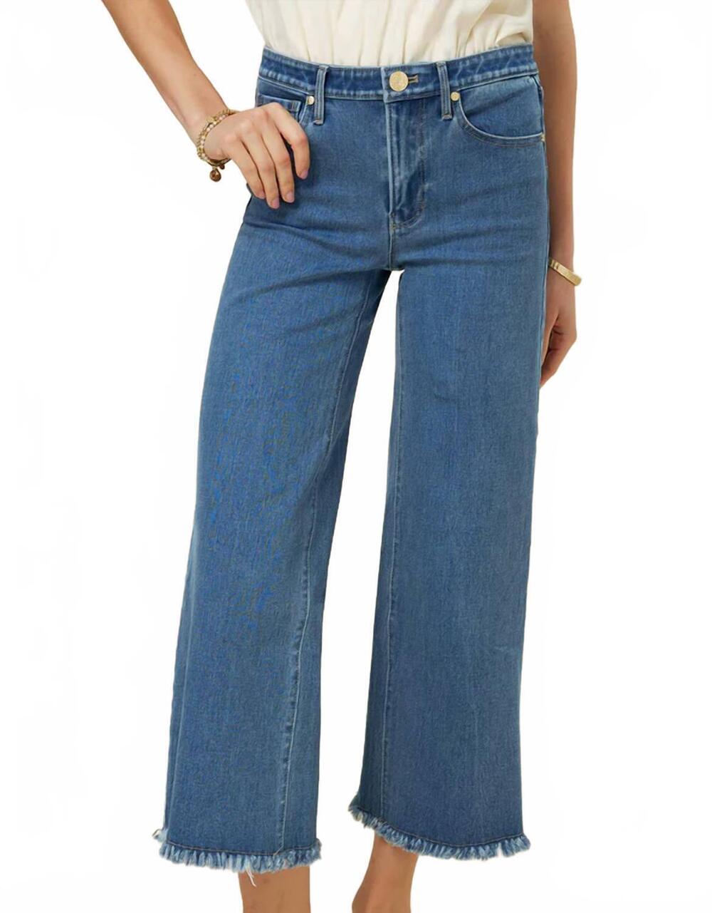 NEW SPARTINA 449 nayla fringe wide leg crop jeans in morning tide wash